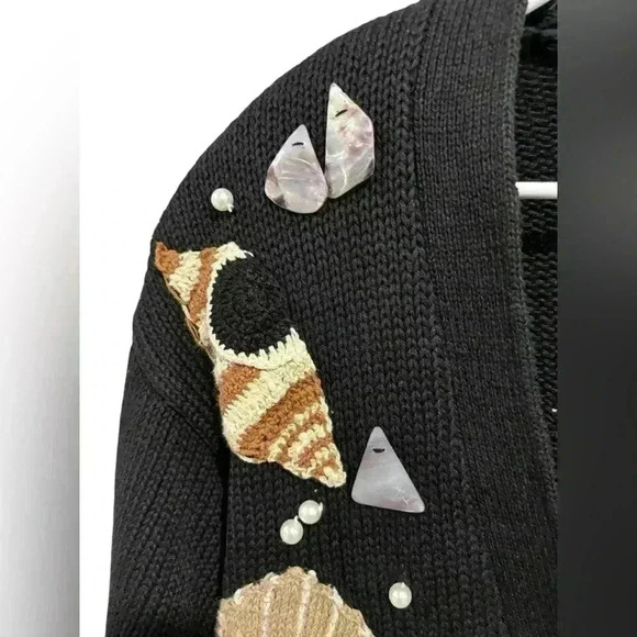 Vintage 80s 90s Tony Lambert Beach Shells Coastal Cardigan Sweater Ramie M - Picture 2 of 9
